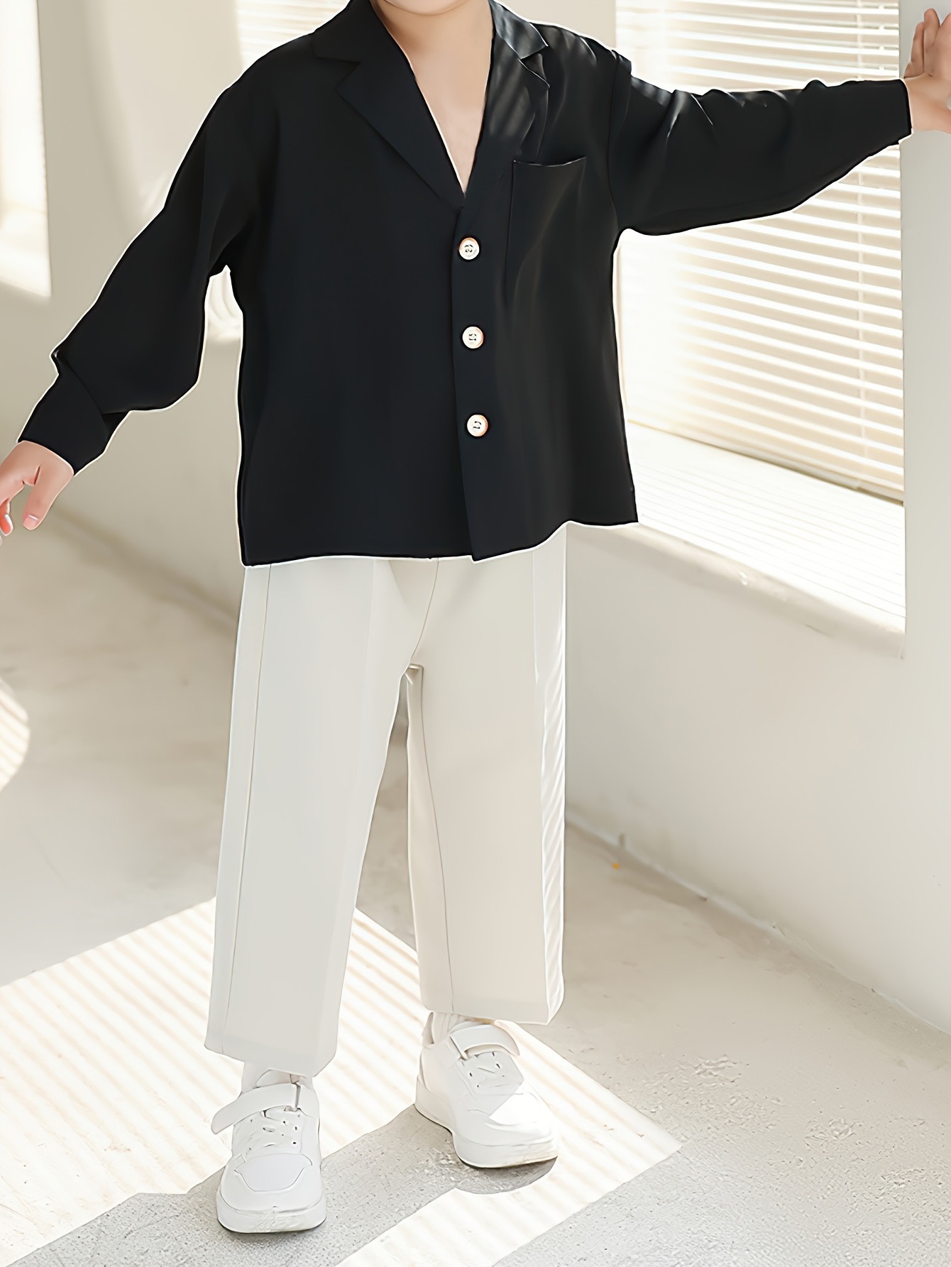 boys black long sleeve shirt white pants set Temu Saudi Arabia
