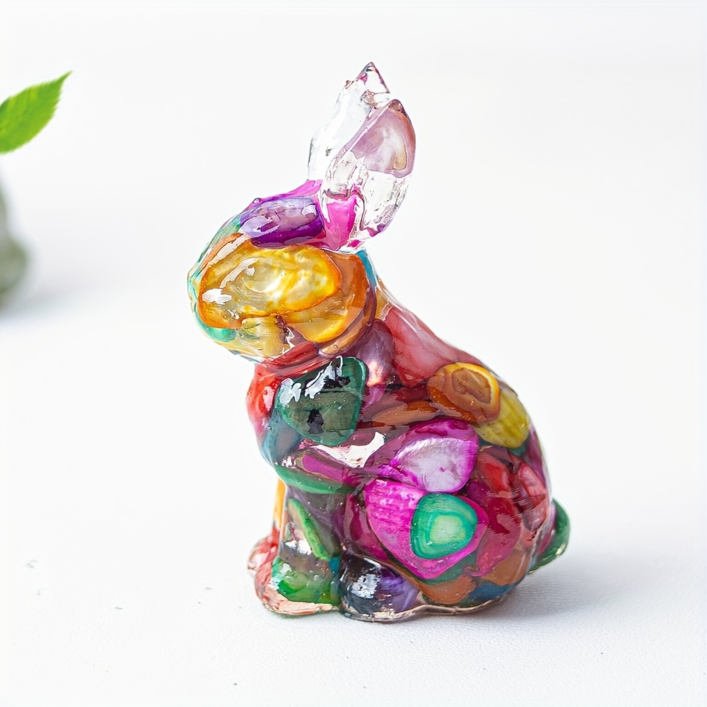 Image of Amethyst Resin Rabbit Figurine - Sparkling Purple Gemstones Inside, Collectible Art Piece