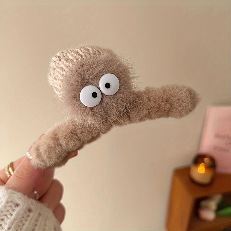 Image of Cartoon Big Eyes Plush Hair Clip Female Back Of Head Hair Styling Grab Clip Cute Plush Hair Clip Shark Clip Headdress Winter