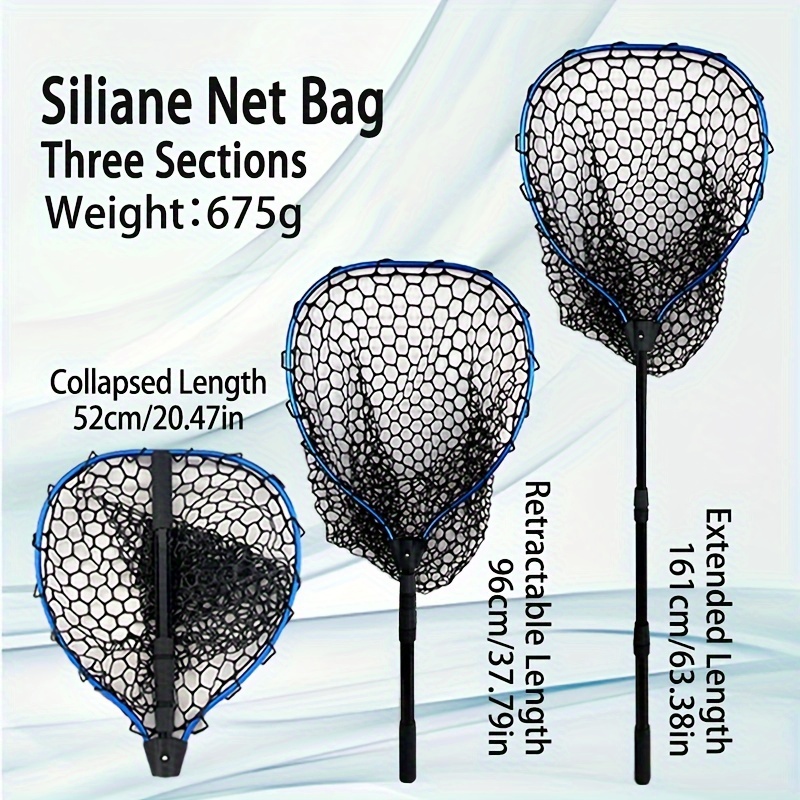 item picture sea 3 section telescoping aluminum alloy   with heavy duty collapsible pole adjustable length 63 38in   of gel silicone landing net bowl suitable for professional    