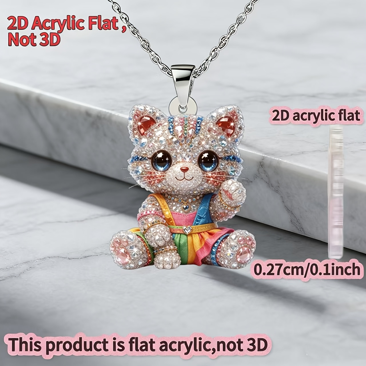 Women's Cute Bear Acrylic Pendant Necklace, Gift for Her