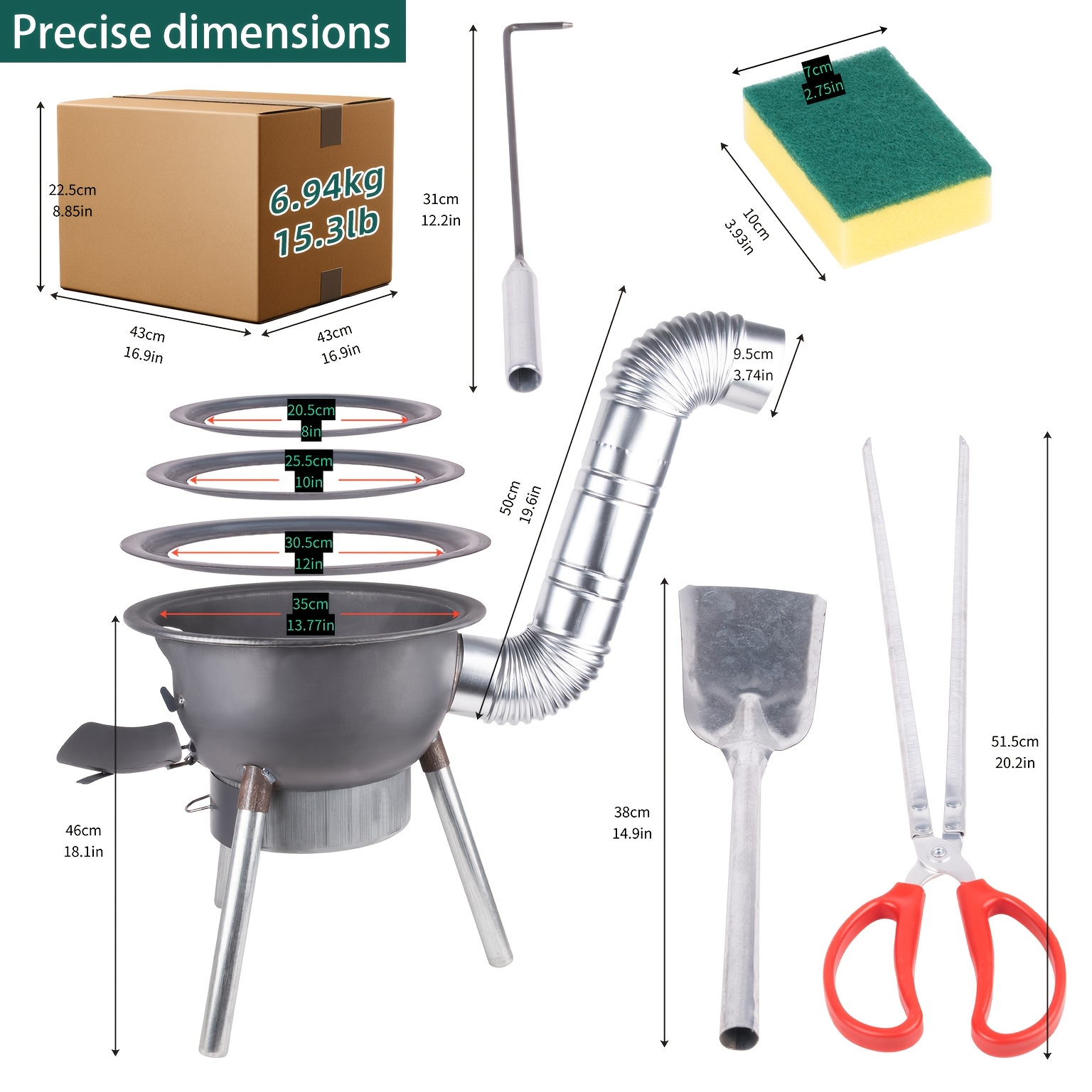 17in Multi-functional Wood-burning Stove With Grill, Large Portable Charcoal Barbecue Grill, Camping Rocket Stove For Outdoor/backyard Cooking, Chinese Wood-burning Stove, Off-grid Living Supplies