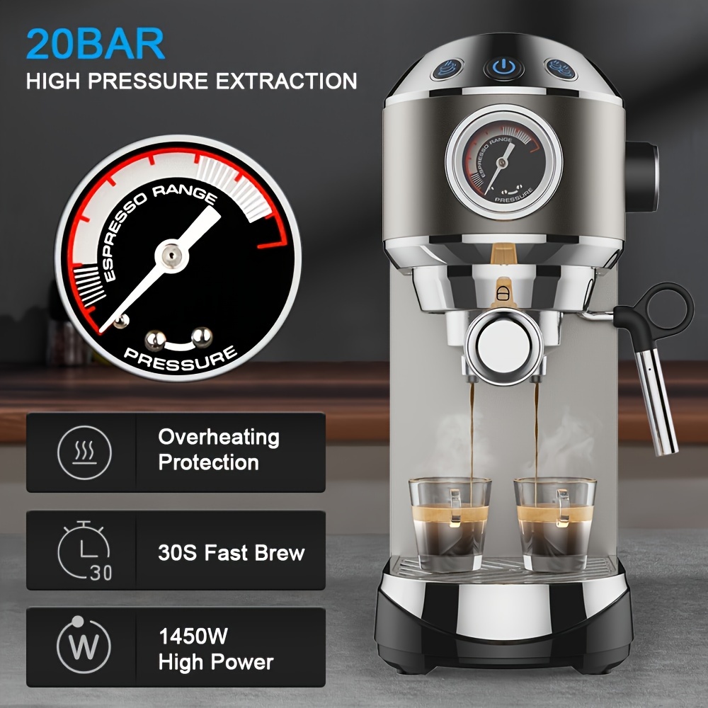 3-in-1 Espresso Machine With Milk Frother, 20 Bar Pressure, Pod,  Powder And Capsule Portafilter, 50oz Removable Water Tank
