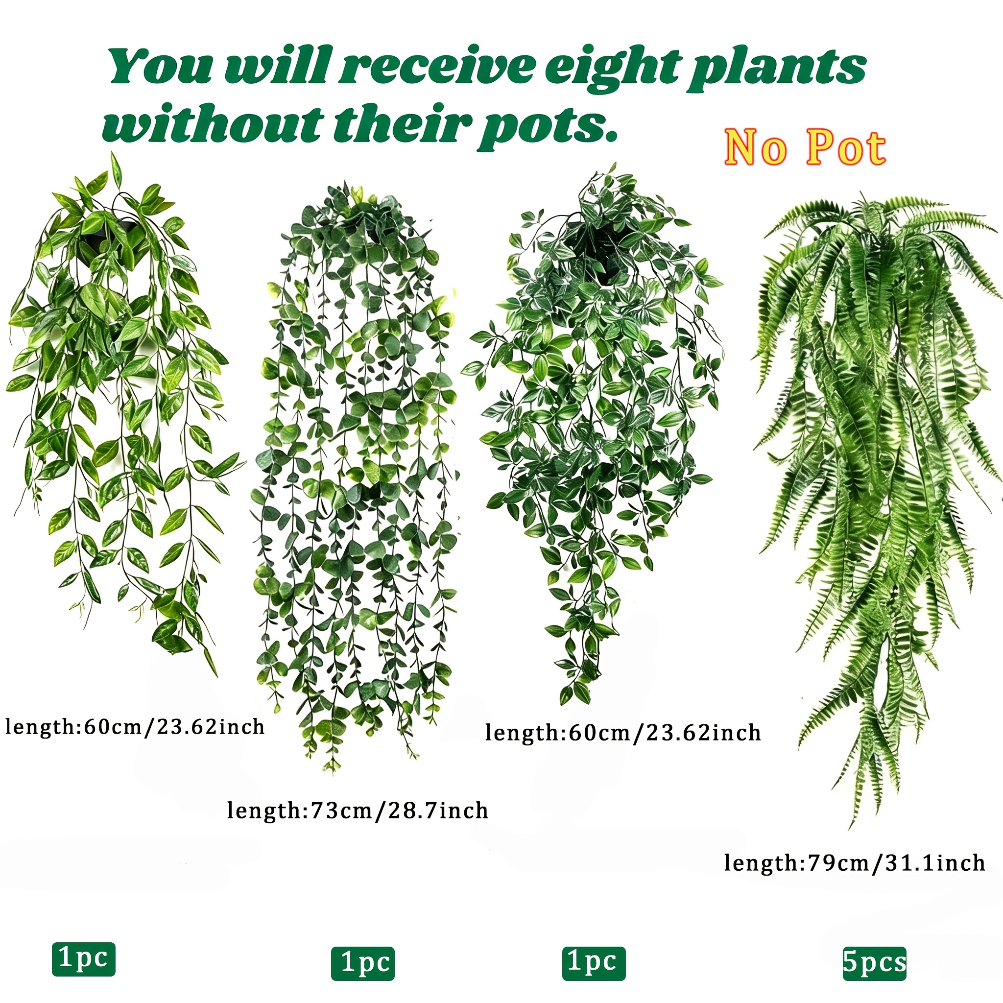 TEMU 8pcs Hanging Fake Green Plant Set - Cassia Tree Artificial Flowers, Realistic Ivy Vines, Plastic Indoor/outdoor Hanging Decor, Suitable For
