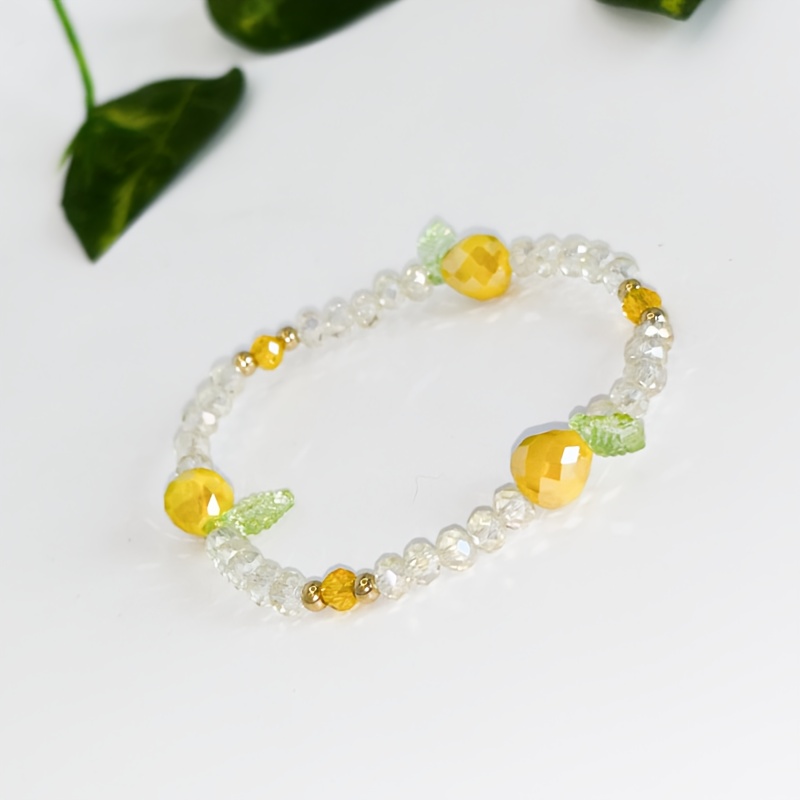 TEMU Bracciale da donna 1 pz con perline creative a motivo frutta fragola limone, bracciale intrecciato con piccole perline trasparenti e , bracciale