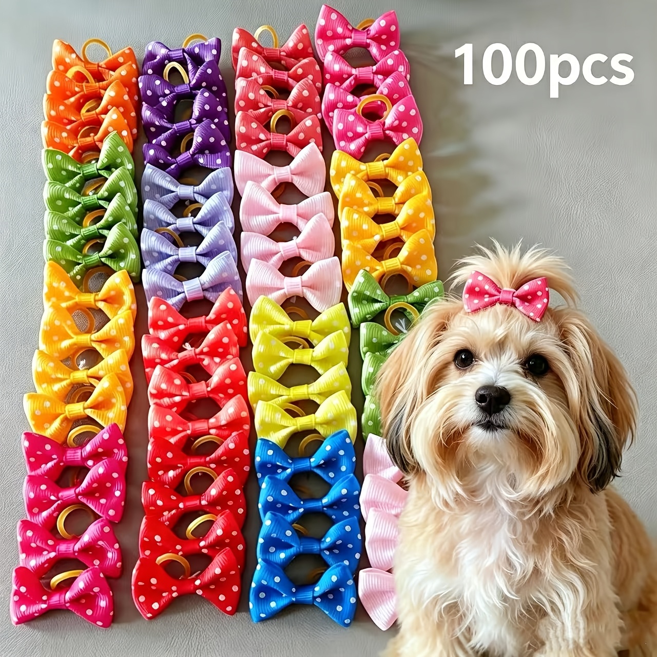 TEMU 100pcs Random Color Cute Small Bows Costume Hair Accessories Handmade Pet Grooming Accessories