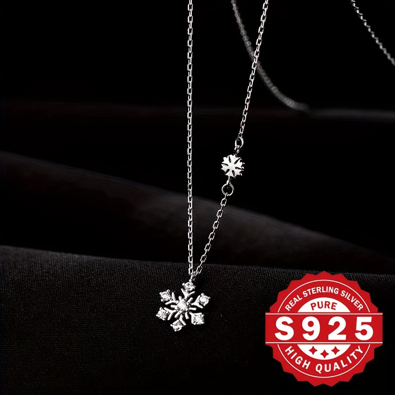 Boho S925 Silver Necklace with Snowflake & CZ for Christmas & Vacations