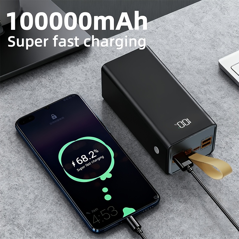 Image of 100000mah Power Bank, Super Fast Charge, Display Screen, Suitable For Iphone, Devices, Can Charge Multiple Devices Simultaneously, With A Lanyard For Easy Carrying, Safe Lithium Polymer Battery