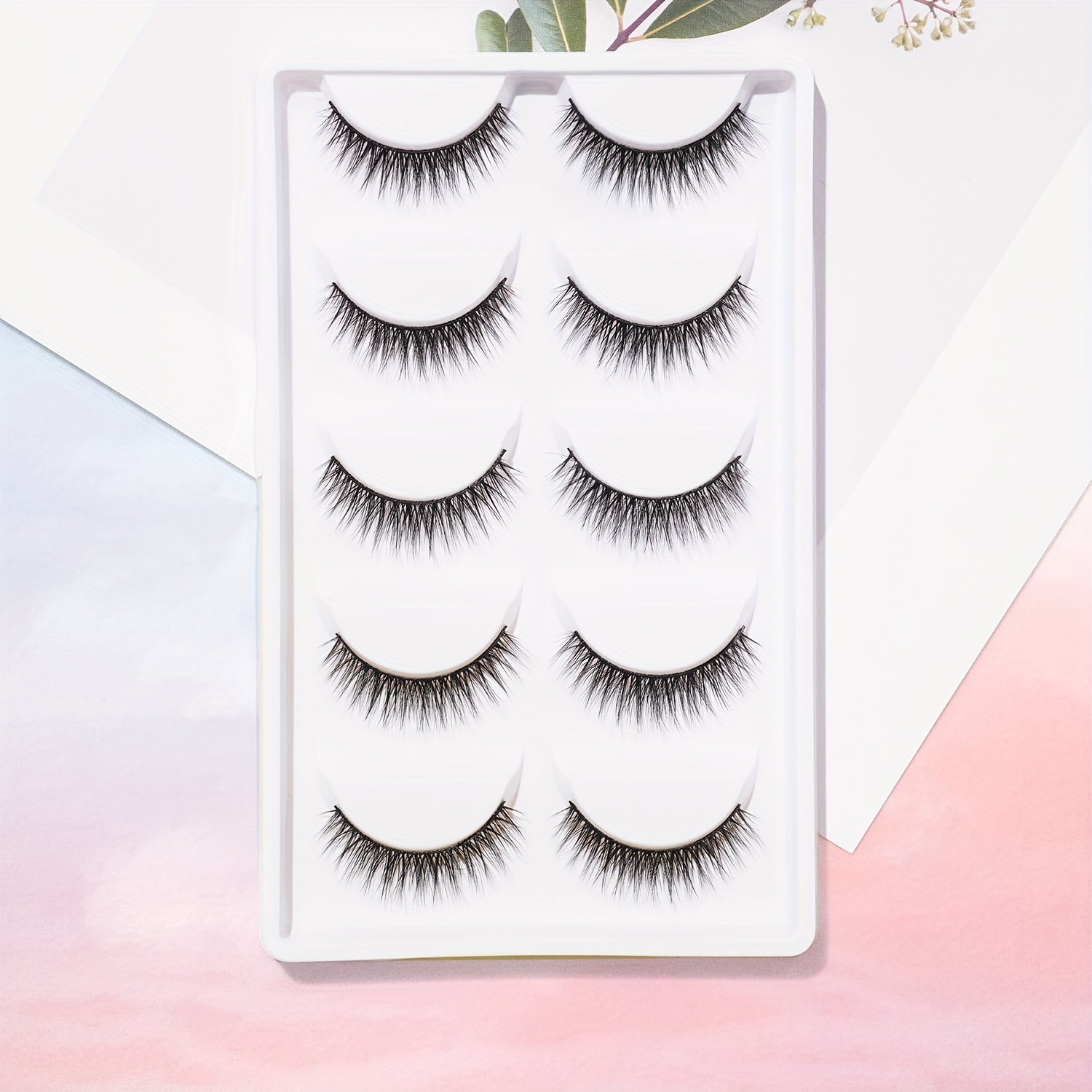 5 Pairs Of Natural False Eyelashes For Daily , Black Stem Eye Eyelashes