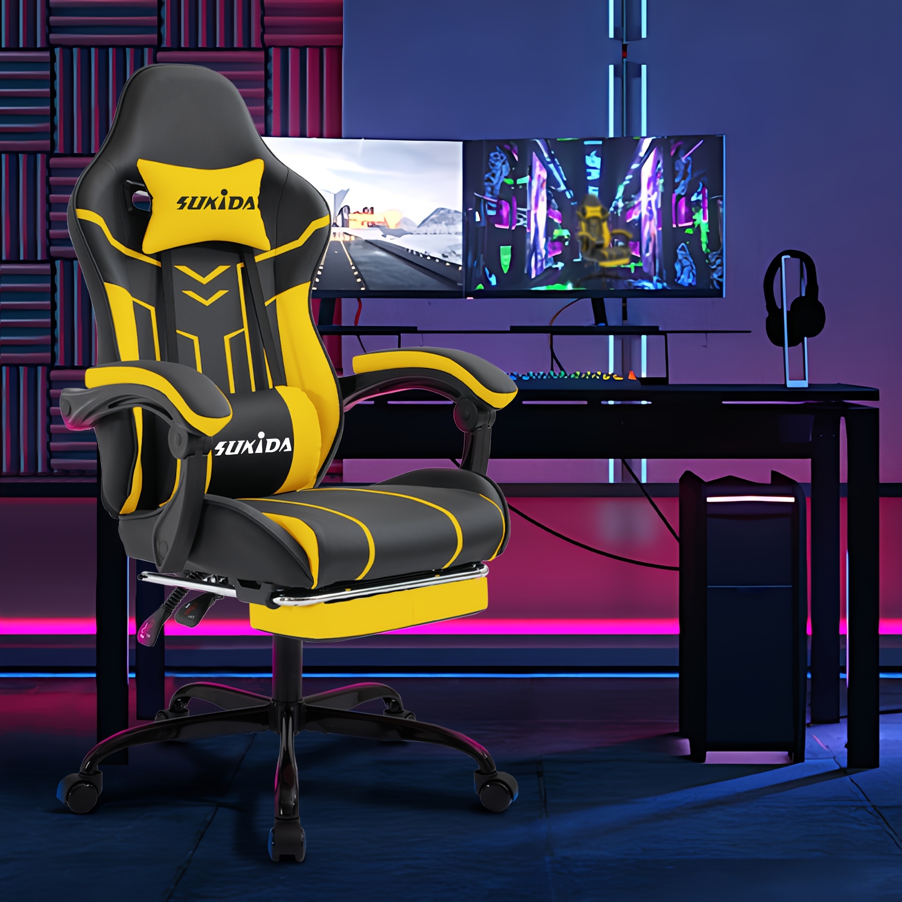 Gamingstoel met voetensteun, ruime zitting