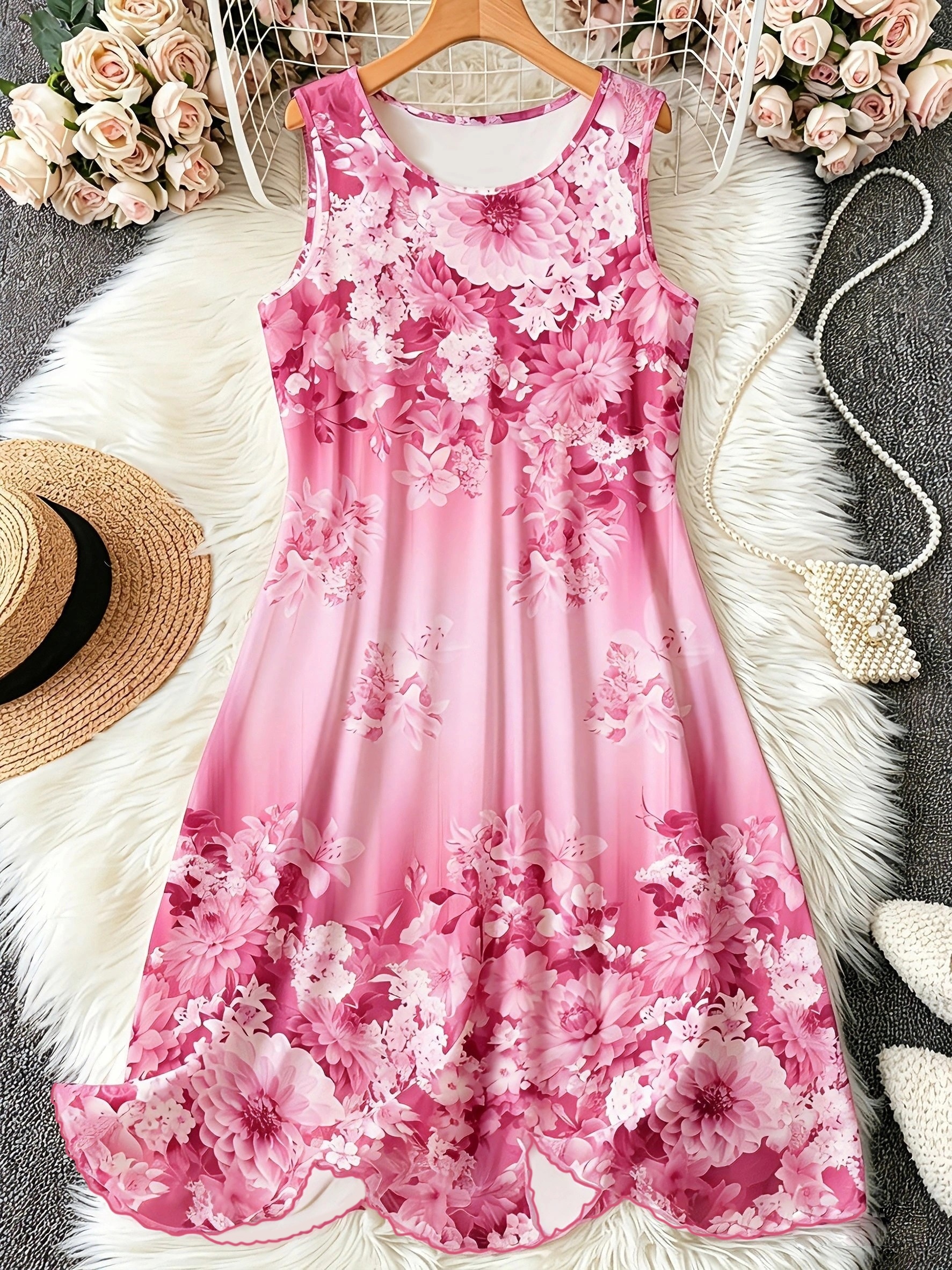 womens plus size floral print sleeveless elegant a line   elegant nightgown