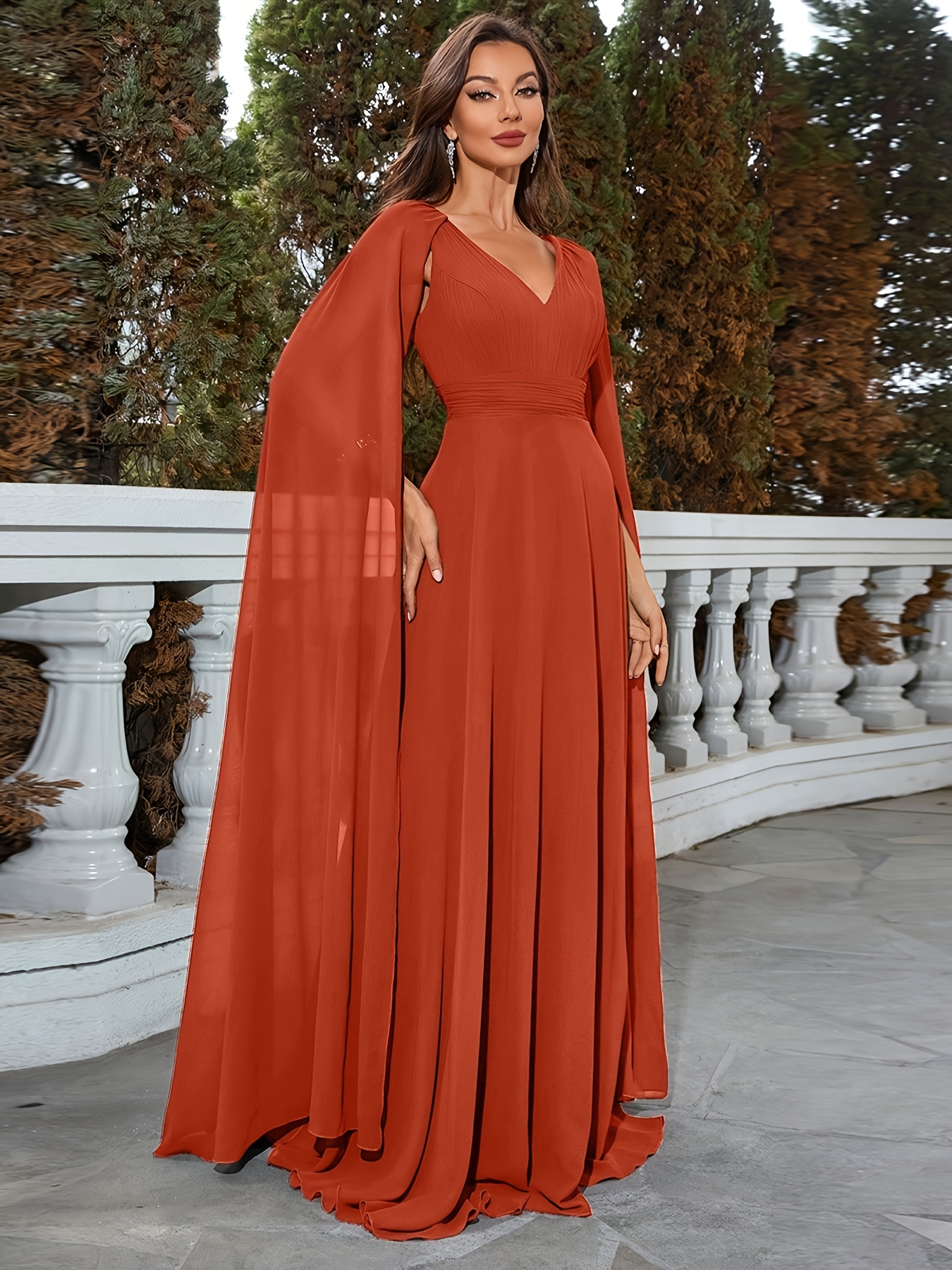 orange cape sleeve dress Cape Sleeve Body-con Dress