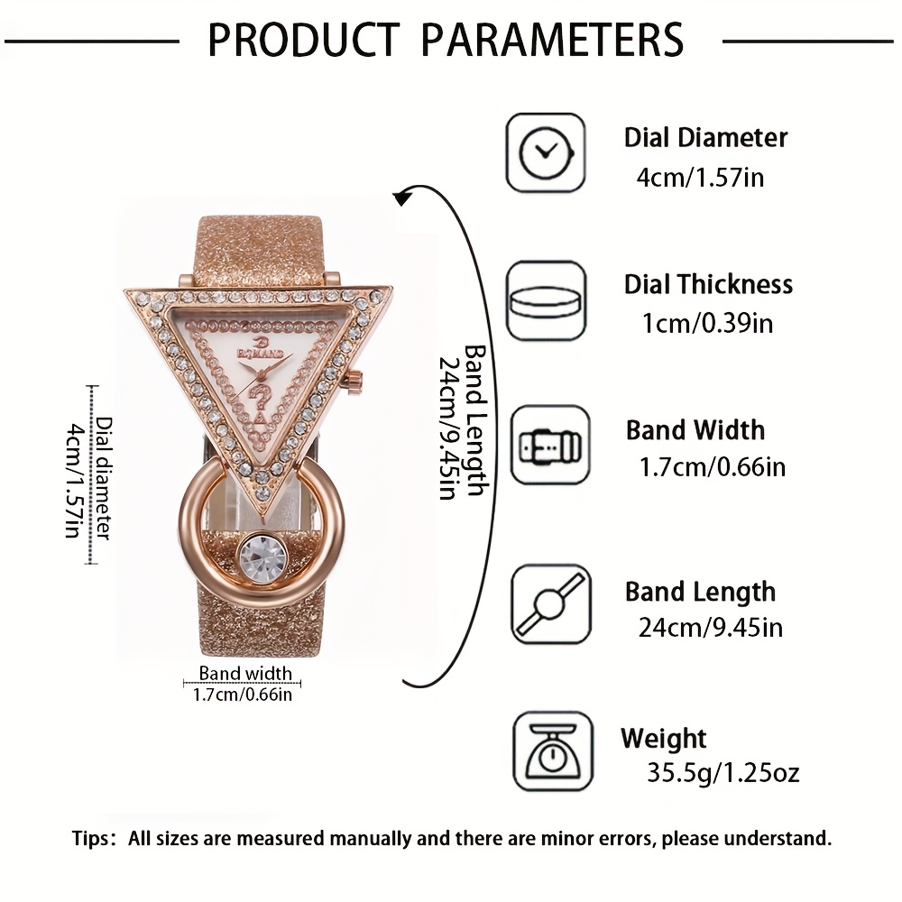 1pc/5pcs HIKUN Women's Elegant Rhinestone-Encrusted Triangle Watch with Sparkling PU Strap, Quartz Movement & Analog Display - Suitable for Parties, Daily Wear, Christmas, Valentine's Day, New Year Gift - Luxury Handwatch