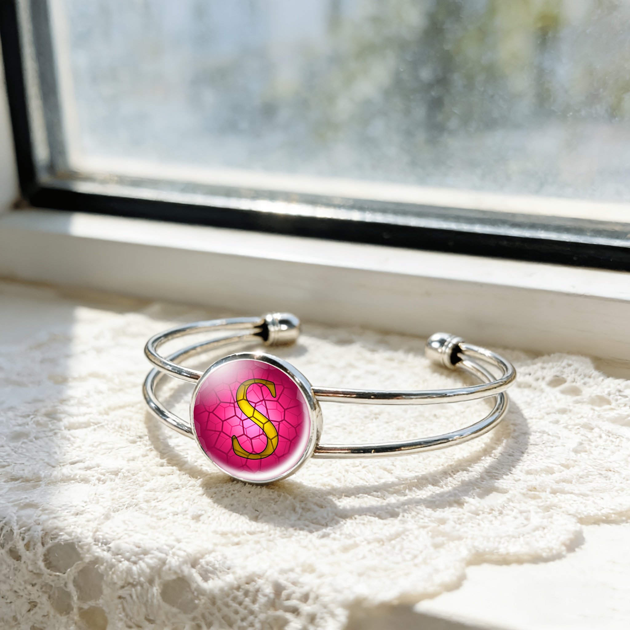 Women's Adjustable Open Bangle Round Time Gemstone Inlaid Bracelet