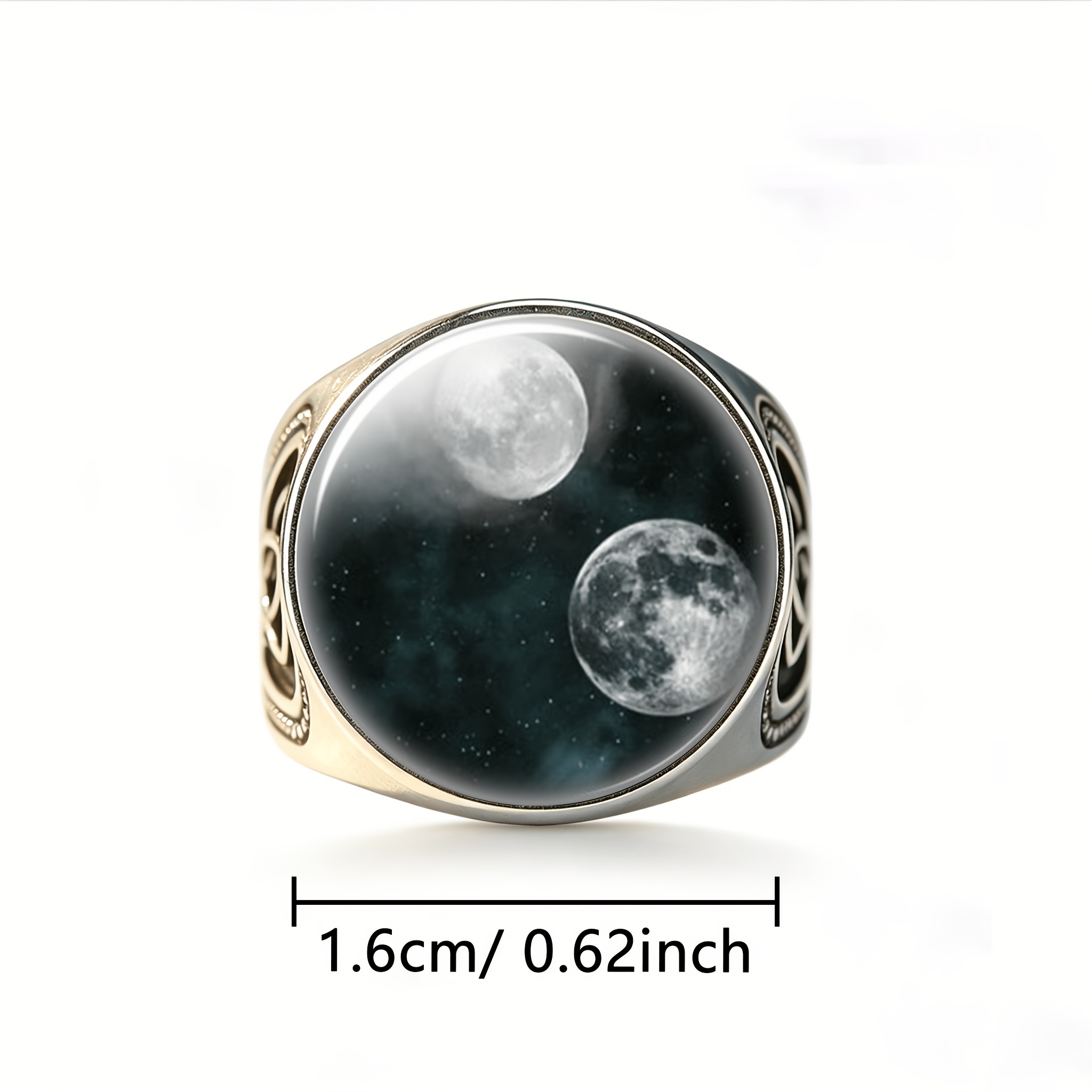 Classic Side-Engraved Open Ring with Moons and Stars Design