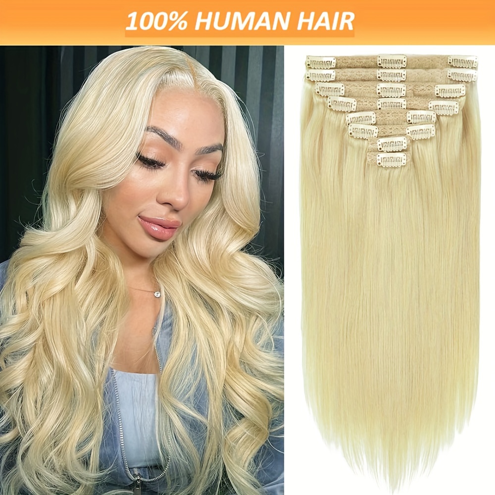 

Women's 8-piece Clip-in Human Hair Extensions Set - Real Soft Natural Straight Double Lace Weft, Seamless & Breathable With 18 Strong Stainless Clips, Invisible & Comfortable Hairpiece For All Users