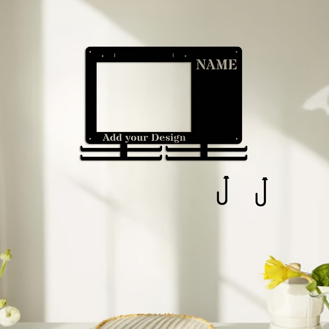 TEMU [custom] Personalized And Bib Display | Medal Hanger With Write-on Board | Custom Name Medal Hanger Display | Wall Mount Metal Award Rack For