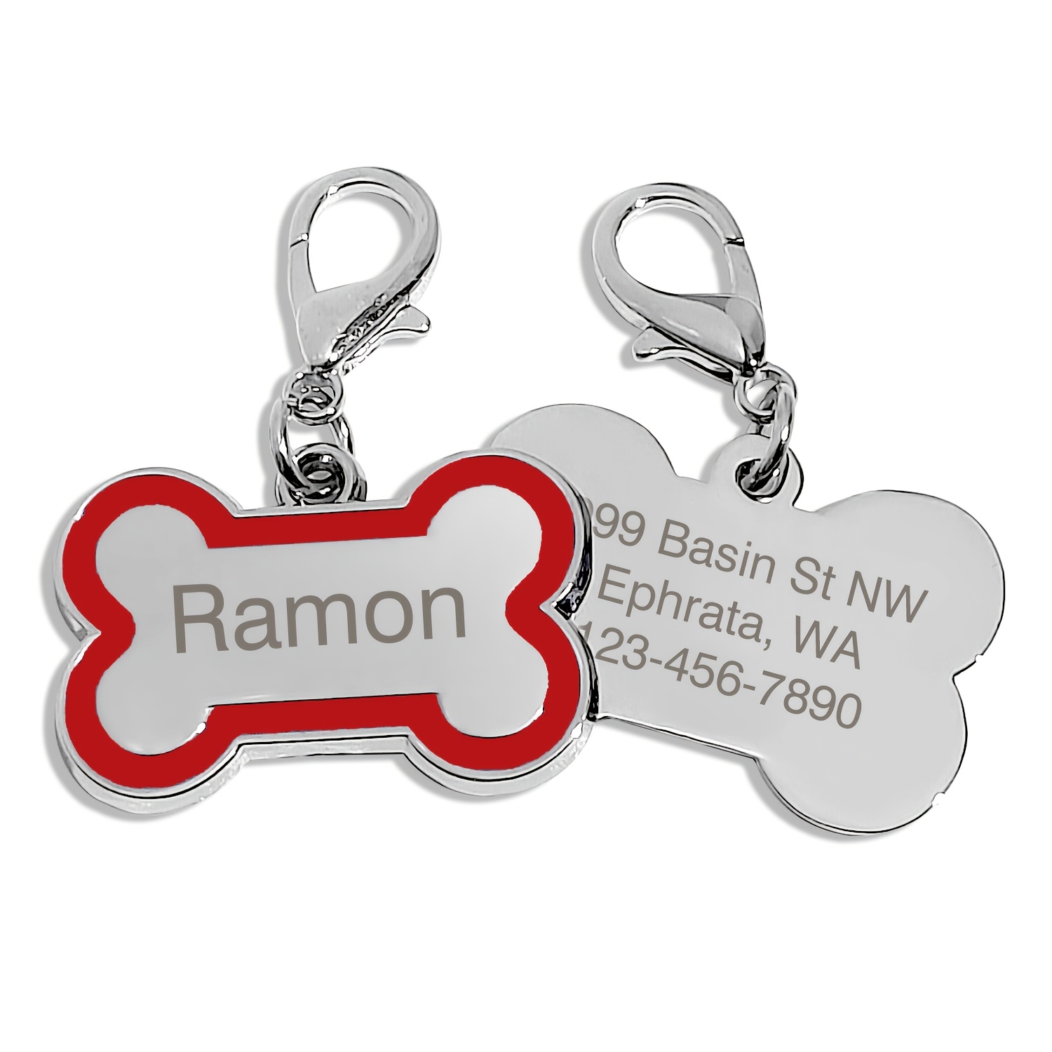 TEMU Enamel-trimmed Id Tag, Double-sided Engravable Contact Badge Dog Bone Shape For Breeds Daily Use Outdoor Trips Collar Accessory Durable Pet