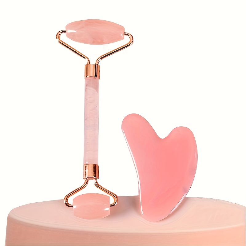 

Facial Massage Set, Rose Quartz Resin Beauty Roller With Dual Head & Gua Sha Tool, Skin Care For Face, Eyes, Neck