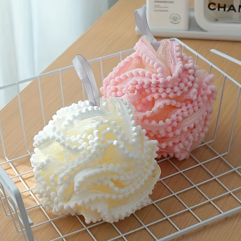 

2pcs Loofah Bath Sponges - Gentle Exfoliating Shower Poufs With Hanging Ribbon