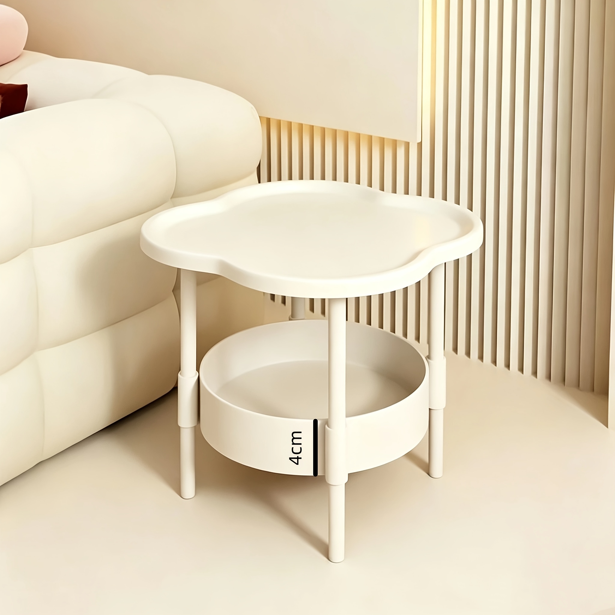 Image of Cloud-shaped Design Modern Coffee Table With 2 Storage, White Plastic Material, Rounded Corners, Suitable For Living Room Or Bedroom, Practical Shelf