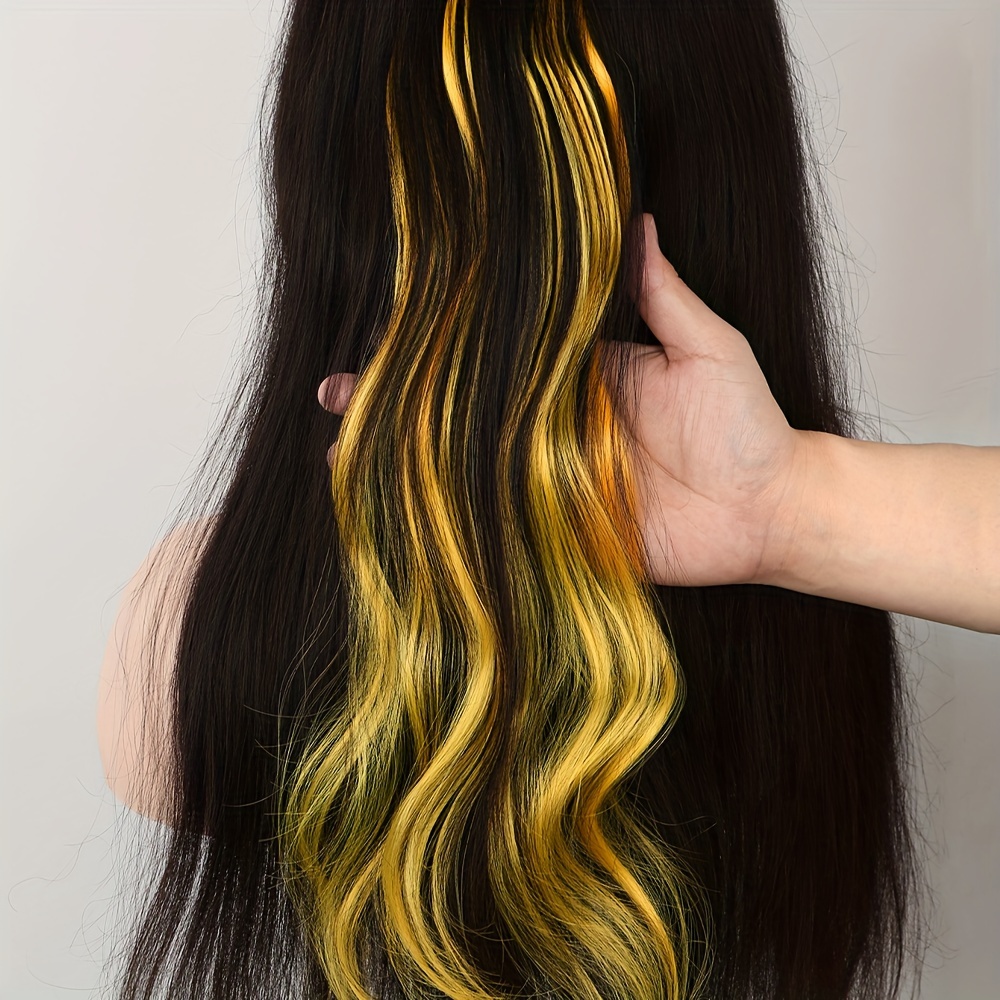 Colorful Long Hair Pieces Synthetic Clip In Hair Extensions Temu