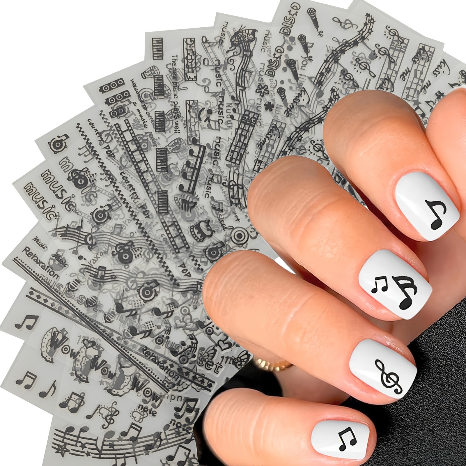 Note Nail Sticker Set, Sheets In Total, 3d Note Nail Decals, Artist Nail Stickers, Suitable For Festivals, Carnival Party Nail Decorations, Nail Art, New Year Nail Decoration Stickers