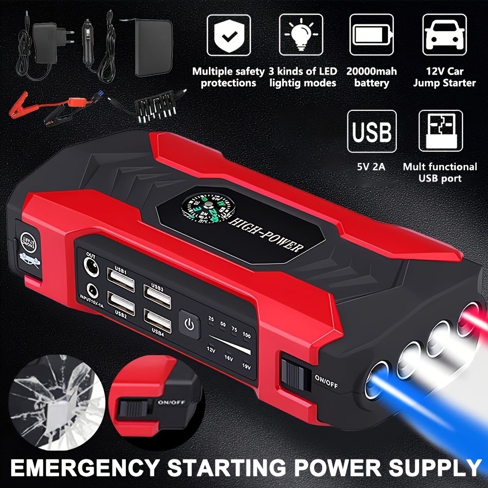 

Car Jump , 12v Led Flashlight Car Battery Charger, Emergency Led Light Car Emergency Starting Battery Booster Power For Automotive, Motorcycle, Trucks, Suv With Flashlight Compass