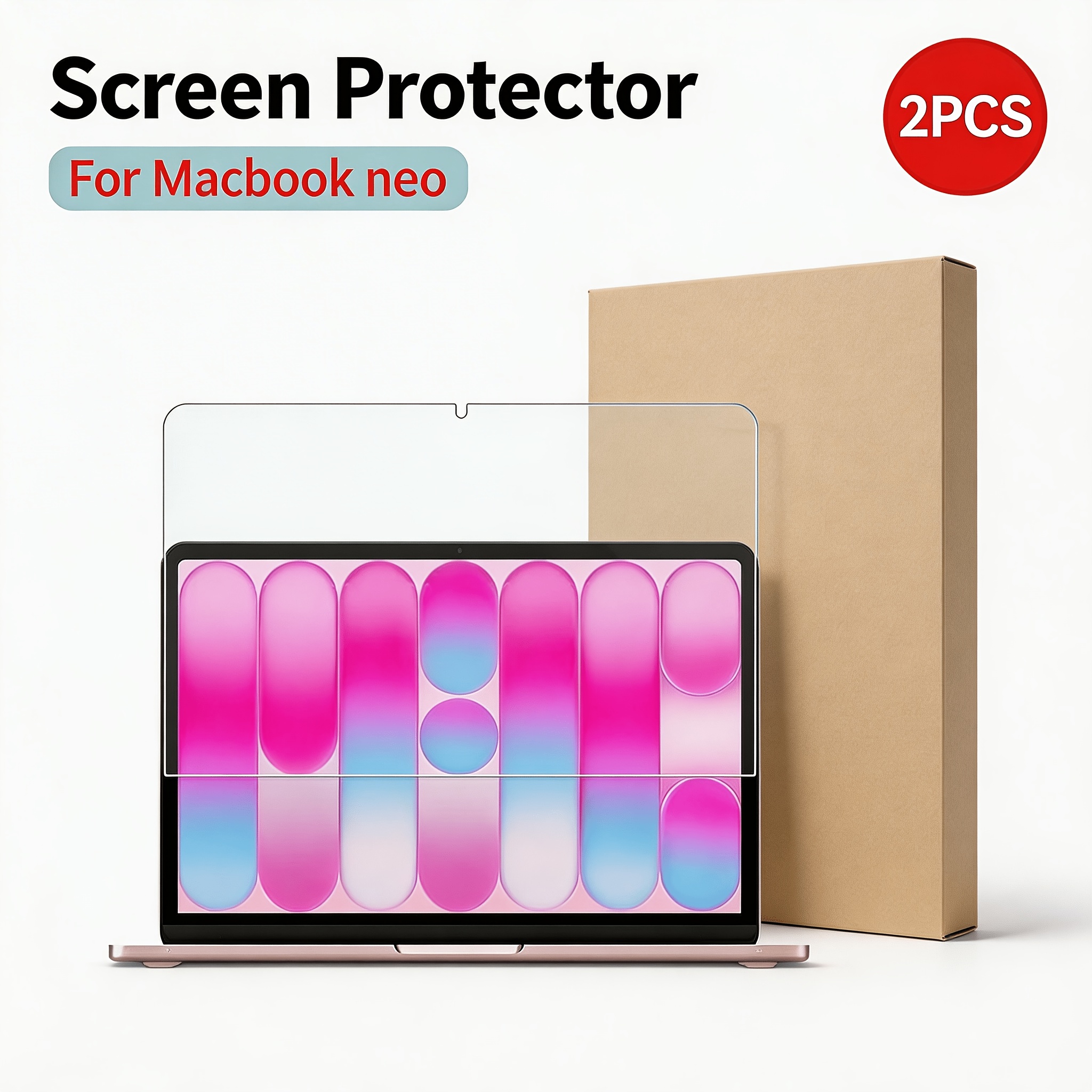 TEMU Lot de 2, Protecteur d'écran en verre trempé pour ordinateurs portables, compatible avec MacBook Neo 13 pouces A18 Pro (modèle 2026), résistant