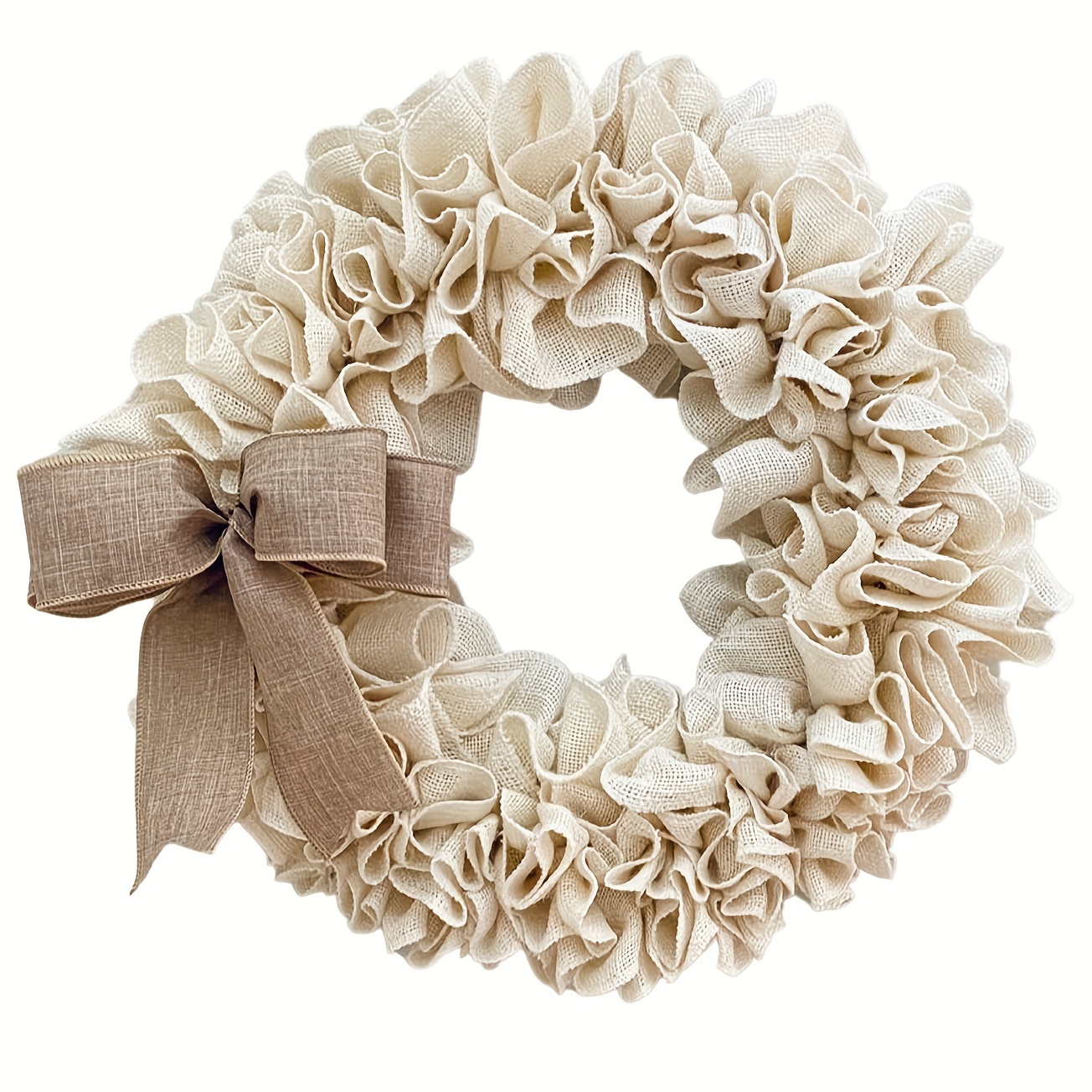 TEMU Burlap Wreath, Farmhouse Wreath, White Burlap Wreath With Bow, Big Bow Wreath, Rustic Year Round Wreath, Gift For Mom, Front Door Wreath