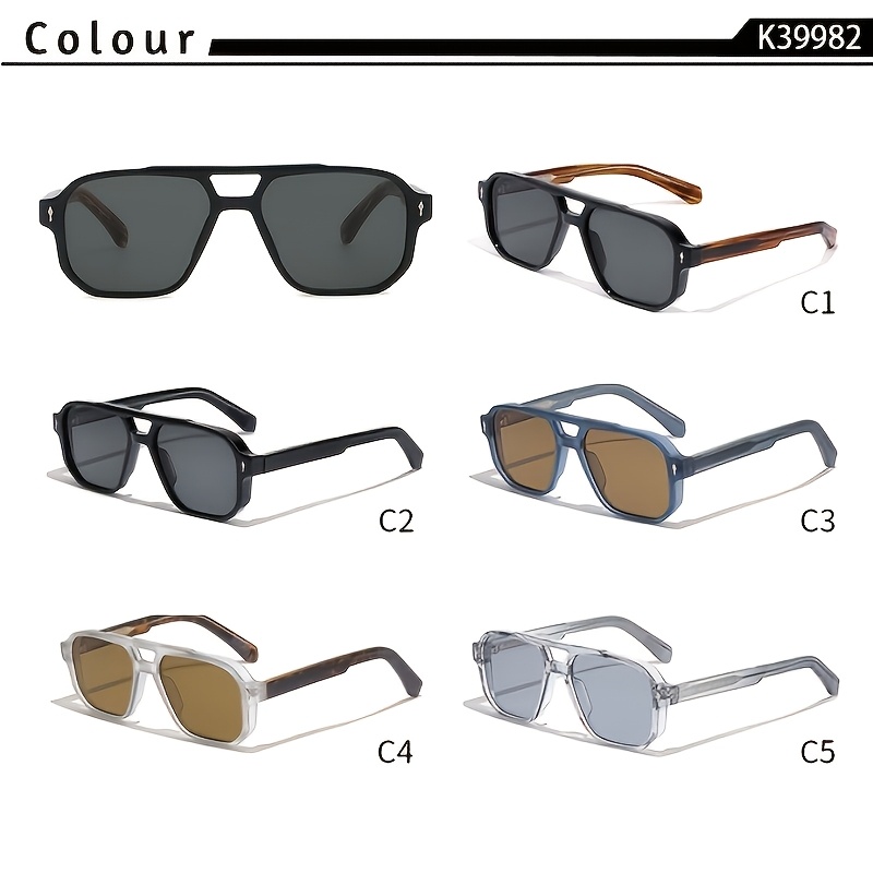 Large Retro Square Sunglasses with Double Bridge Design