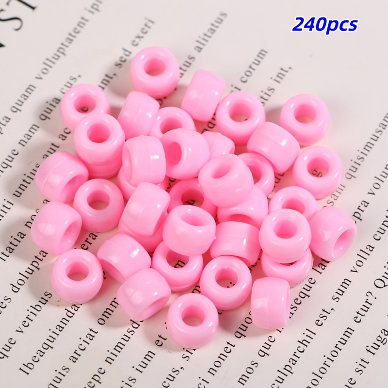 TEMU 240pcs 6x9mm Pink Acrylic Beads Large Hole Hand Stringing Material Pack Hair Accessory Headwear Bag Pendant Tassel Making Additions Creative