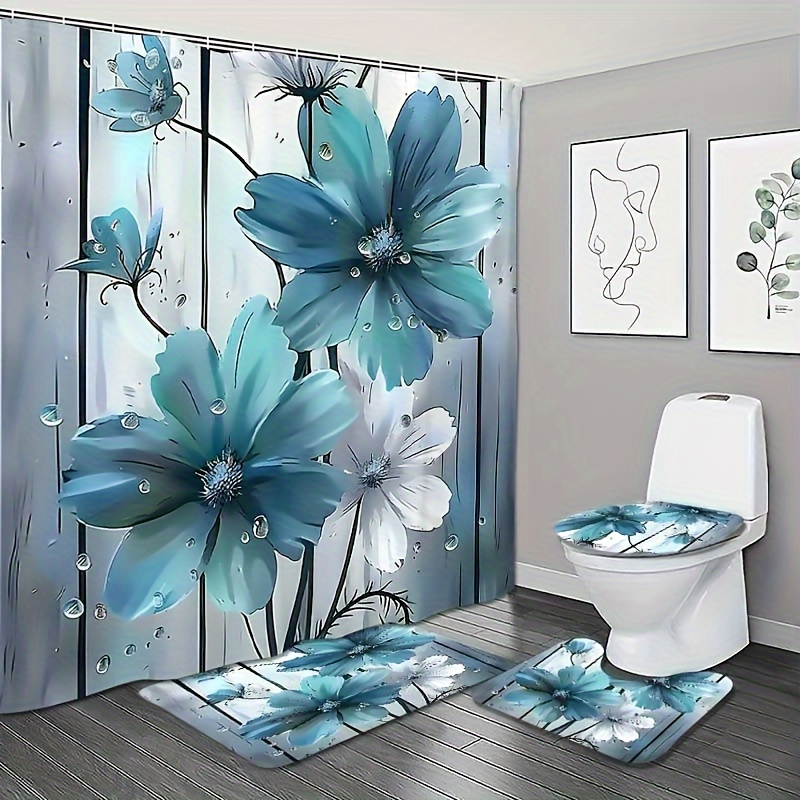 

New Polyester Bathroom - Set, Shower Curtain + Mat + Mat + U-shaped Mat