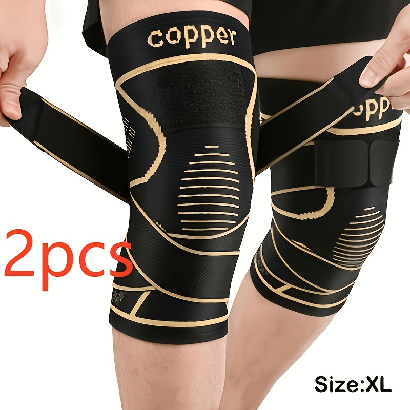 TEMU 2 Genouillères en Cuivre avec Sangles - Manchons de Compression Noirs, Assurent la Stabilité, Mélange de Nylon, Design Moderne, avec Fermeture à