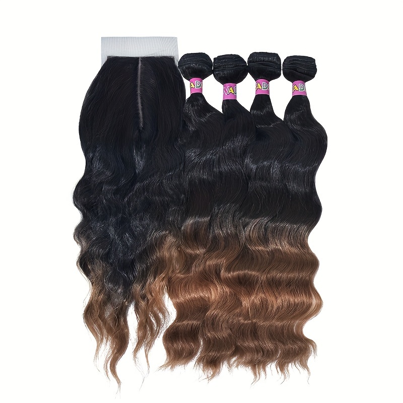 curly wave synthetic hair weave bundles closure ombre blonde