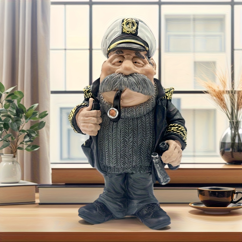 Image of 1pc Mediterranean Nautical Theme Resin Statue, Sailor Captain Fisherman Lighthouse Decorative Ornaments, Indoor And Outdoor Home Office Gifts, Nautical Cute Navy Sailor Captain Small Ornaments Gifts