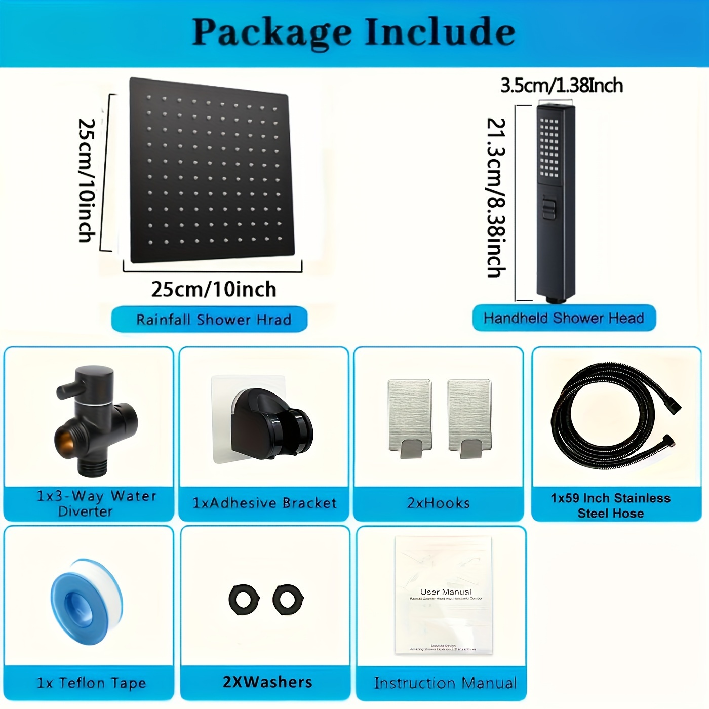TEMU Your Shower Experience With High Pressure Rain Shower Head And -one Handheld Set! Bathroom Accessories, Bathroom Sets Full Set, Shower Head