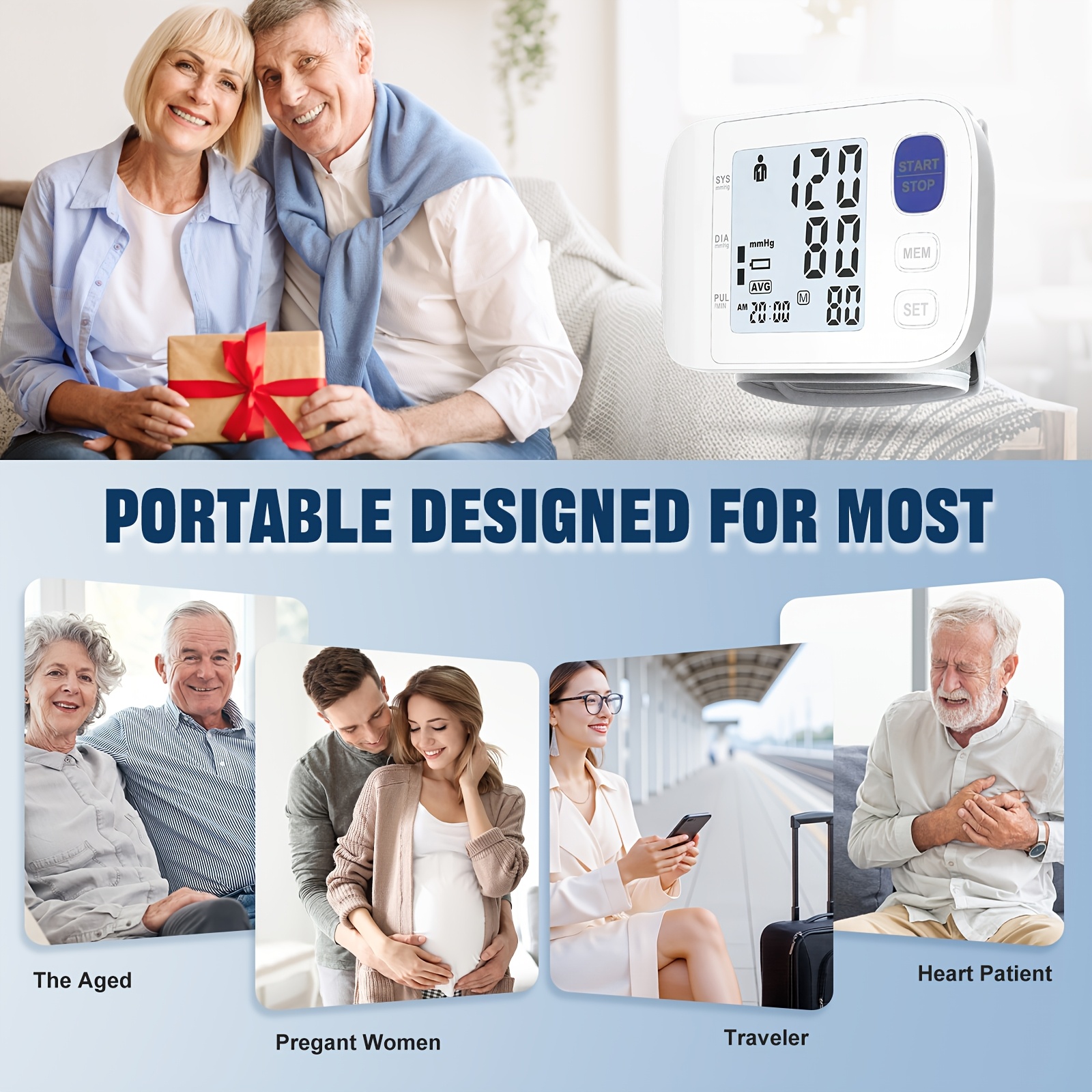 Wrist-type Blood Pressure Monitor, One-touch Measurement, Large LCD Display, Voice Prompts, Dual-user Memory, Lightweight And Portable, Specially Designed For Middle-aged And Elderly Users, Includes Cuff, Storage Pouch And Batteries. - Image 6