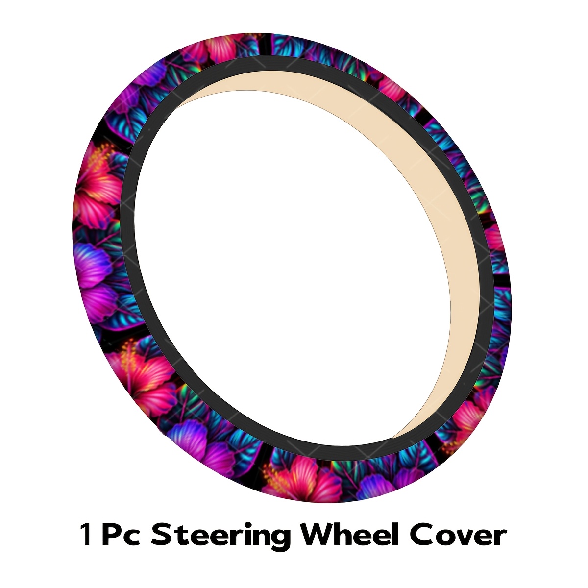TEMU 1pc Hibiscus Steering Wheel Cover | Floral Style, Universal Fit For Suvs & Cars, Use, Long-lasting Durable, Anti-slip, , No , Vehicle Interior