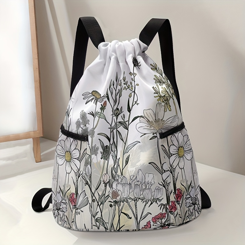 large capacity drawstring backpack heavy duty black white Temu