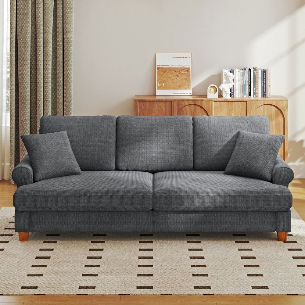 87" Living Room Couch Sofa Chenille Deep Couches For Small Spaces Bedroom, Apartment, Office, Removable Sofa Cover Spring Cushions