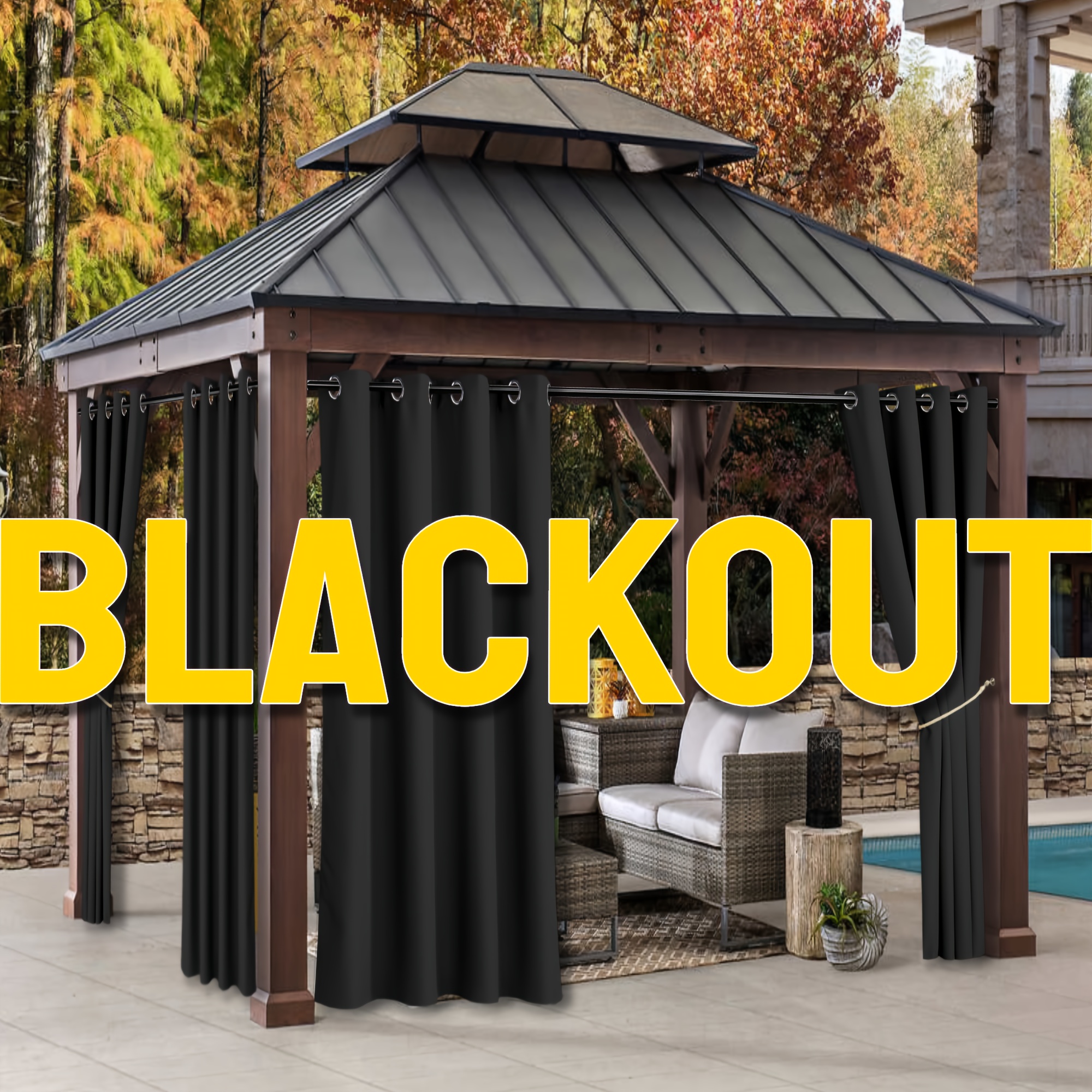4panels Outdoor Gazebo Shade Privacy Curtain Screen, Waterproof, Uv Protection, Heat Insulation, Mixed Color Fabric Screen, With Rings, Suitable For Balcony, Patio, And Garden Decoration