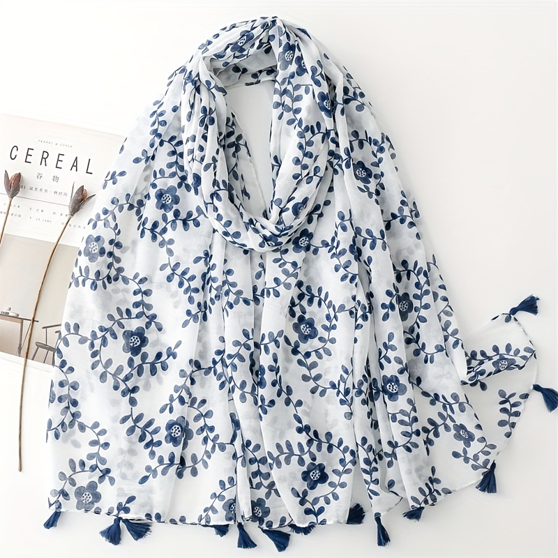 Image of 1pc Elegant Blue Scarf - Retro British Style, Soft And Warm, Perfect For Spring And Autumn, Accessory For Fall And Winter | | Texture