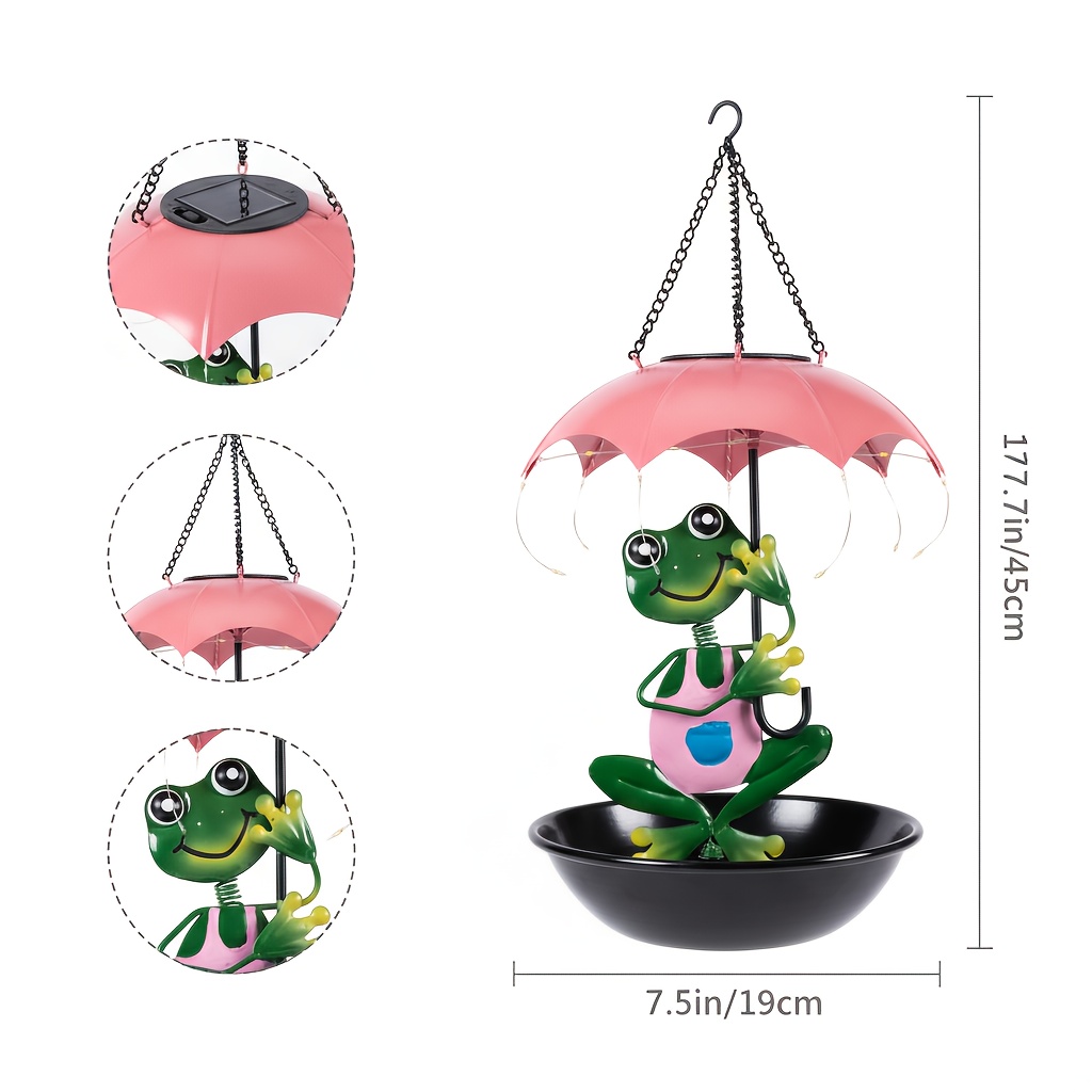 TEMU 17-inch Outdoor Garden Decoration, Frog Solar Pendant Light With Hummingbird Feeder Function, Rating, Suitable For Courtyards, Lawns, , Patios,