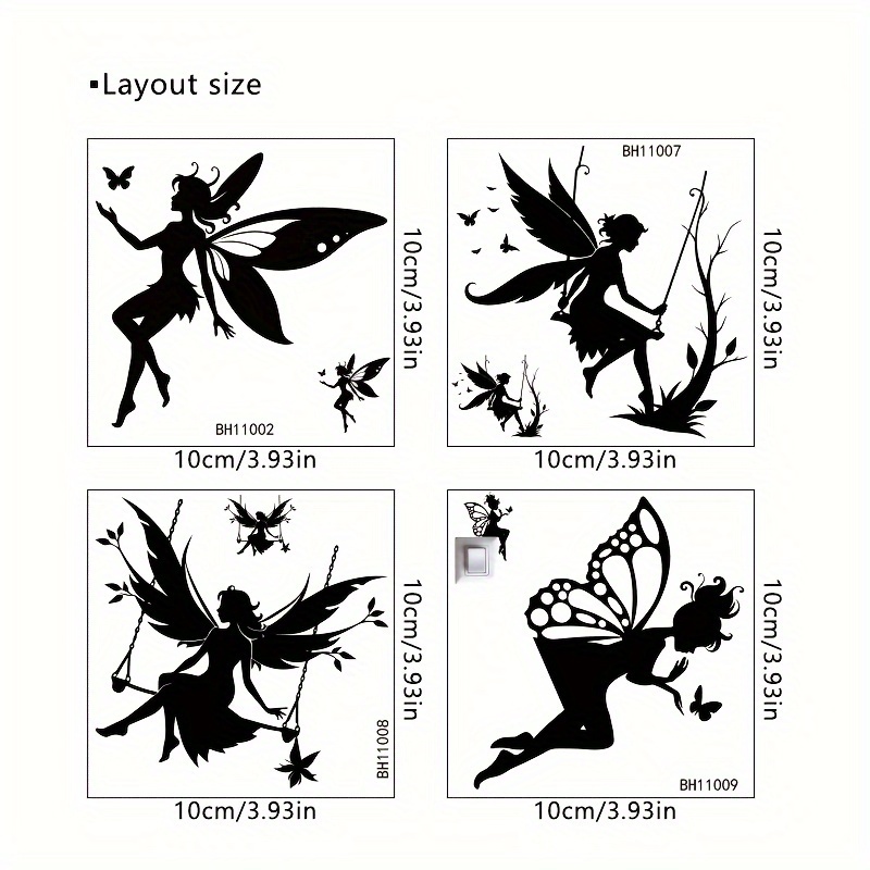 4pcs Fairy Elf Pattern Switch Stickers, Decorative Switch Stickers For Bathroom, Bedroom, And Living Room, Removable Pvc Light Switch Stickers, Self-adhesive Wall Stickers For Home Decor