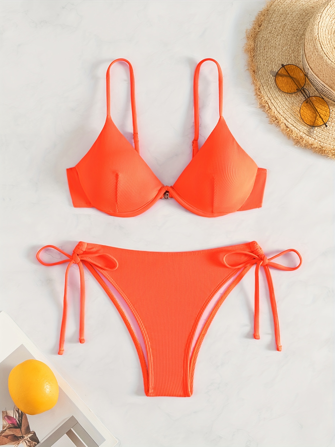 2024 New Arrival - Vibrant Yellow Strapless Bikini Set with Steel Support & Tie-Up Design for Women, High Stretch Polyester Blend, Perfect for Swimming & Beach, Beach Attire|Vibrant Swimsuit|Stretchy Fabric