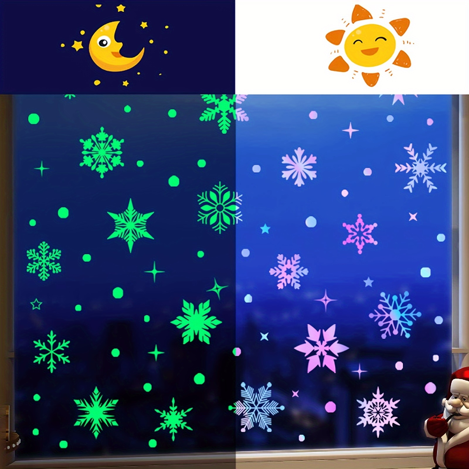 

New Colorful Luminous Snowflakes, Festive Christmas Glittering Snowflake Window Stickers - Self-adhesive, Wall And Window Decorations, Great For Christmas Gifts