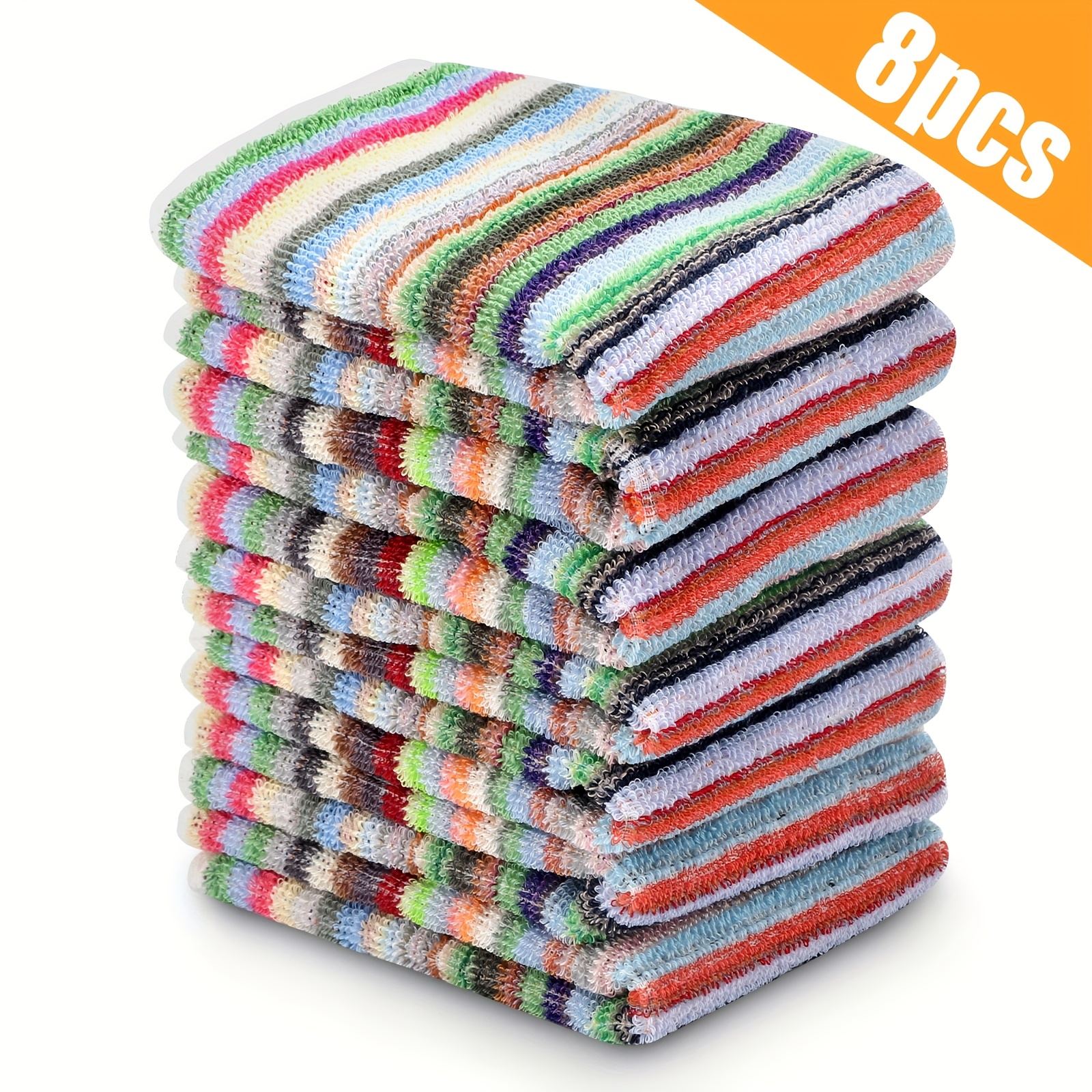 TEMU 8pcs Modern Kitchen Towels, Striped Cotton Hand Towels, Square Dish Cloths For Kitchen Cleaning, Contemporary Handkerchiefs For Home Or Hotel Use