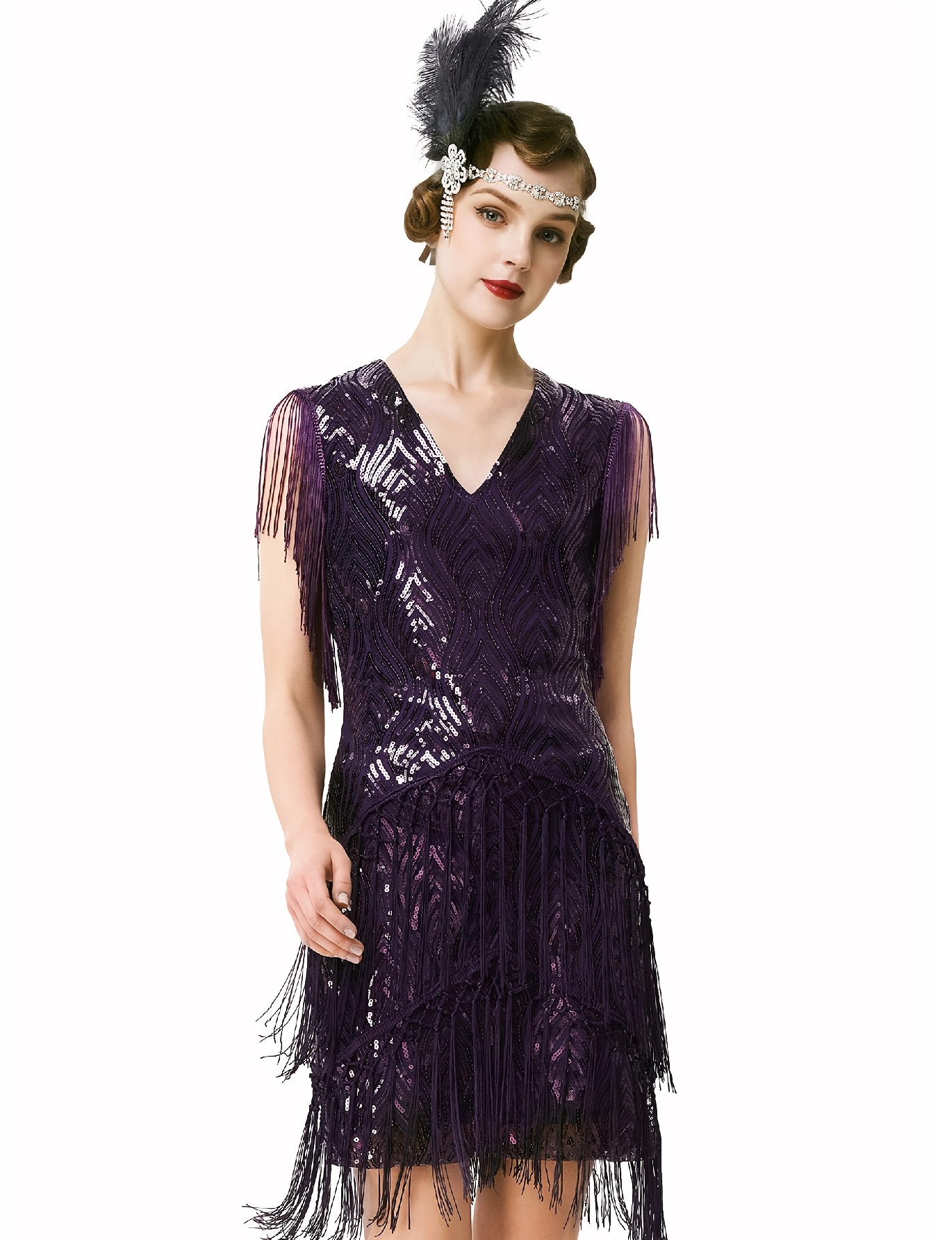 fitted lace wedding dress 1920s Nicholette Gatsby Dress in Purple – Flapper Boutique main image 0