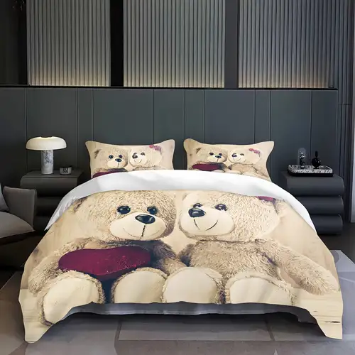 King Size Teddy Bear Fleece Duvet Cover Set - Sherpa Thermal Warm Bedding With Pillowcases
